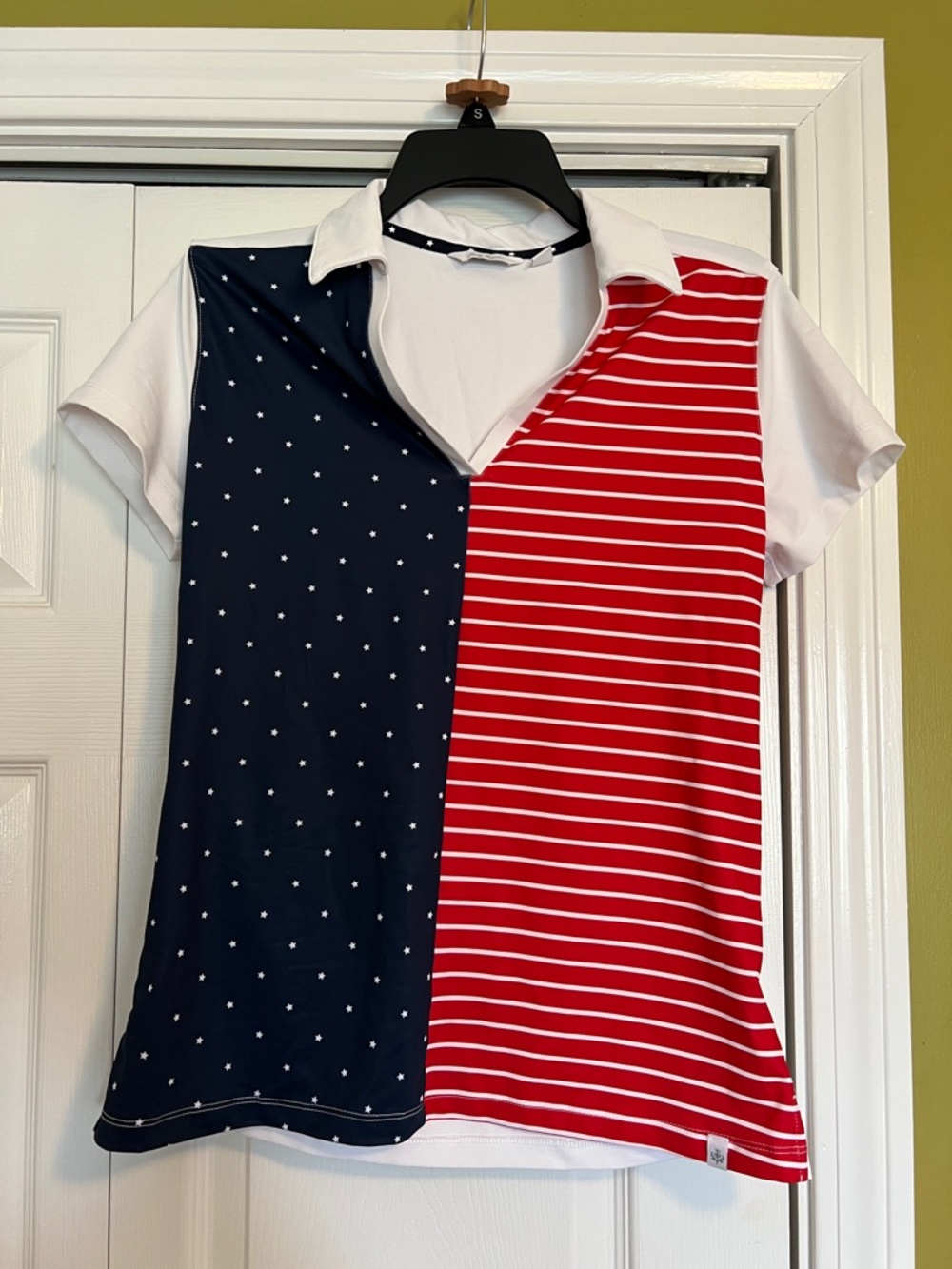 Lady Hagen Red & Navy Star-Stripe Polo Top